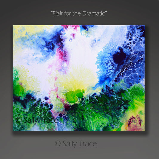 Flair for the Dramatic, fluid art pour painting giclee print on canvas by Sally Trace
