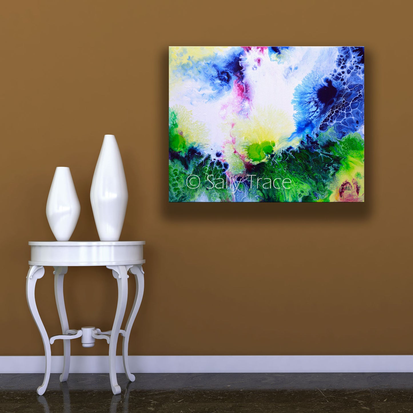 Flair for the Dramatic, fluid art pour painting giclee print on canvas by Sally Trace
