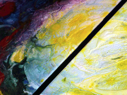 Floating Sun, fluid painting triptych