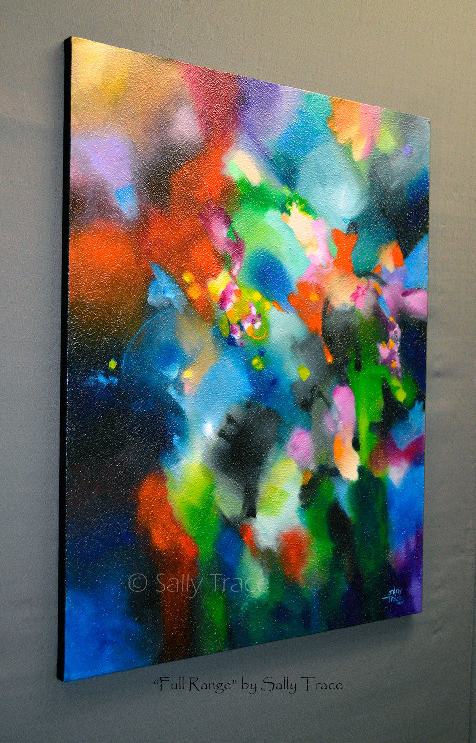 Original modern contemporary abstract expressionist painting for sale by Sally Trace, side view