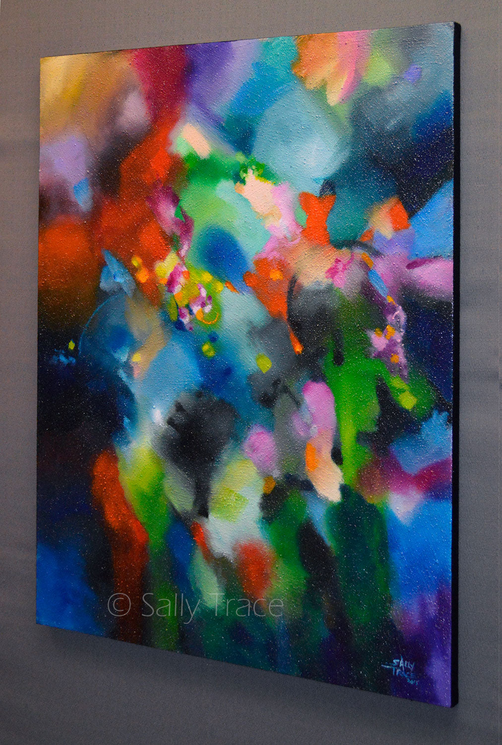 Original modern contemporary abstract expressionist painting for sale by Sally Trace, side view