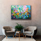 Abstract mixed media textured impasto painting "Garden Rapture" 24x36 inches, 1.5 inches deep with a very textured surface.  Original abstract art for sale.  I was really enjoying the late summer blossoms this year, and the feeling made it's way into this painting.  Filled with beautiful, colorful summer floral blossoms. room view.