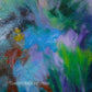 Abstract mixed media textured impasto painting "Garden Rapture" 24x36 inches, 1.5 inches deep with a very textured surface.  Original abstract art for sale.  I was really enjoying the late summer blossoms this year, and the feeling made it's way into this painting.  Filled with beautiful, colorful summer floral blossoms. Detail view.
