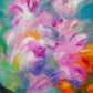 Abstract mixed media textured impasto painting "Garden Rapture" 24x36 inches, 1.5 inches deep with a very textured surface.  Original abstract art for sale.  I was really enjoying the late summer blossoms this year, and the feeling made it's way into this painting.  Filled with beautiful, colorful summer floral blossoms. Detail view.