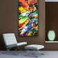 Expressionist painting print on canvas, fluid art painting print, vertical wall art, strata geology art, "Geological Time" giclee prints on canvas by Sally Trace, room view