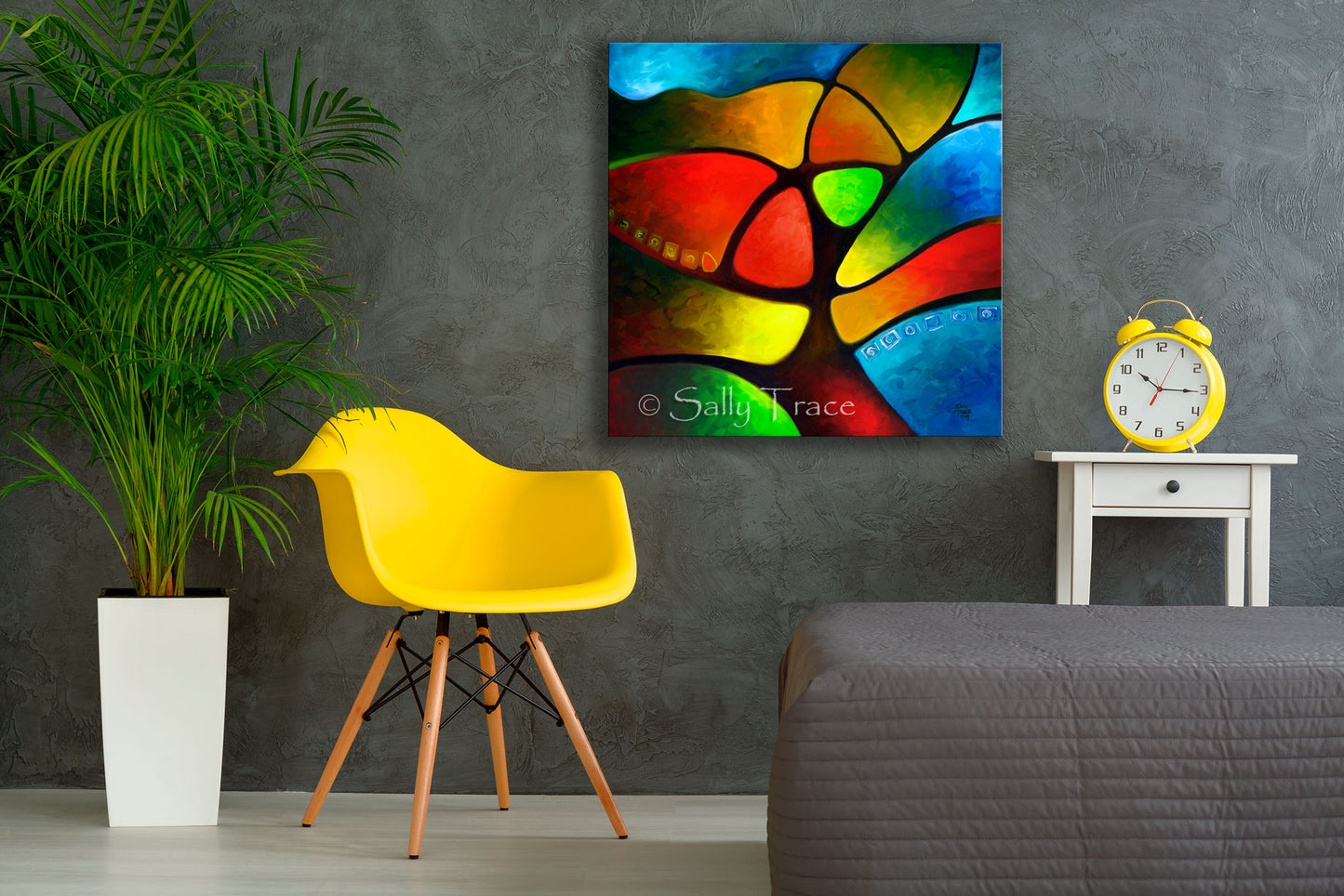 Canvas giclee prints made from my original painting "Geometree", a loose abstract landscape oil painting with saturated colors, earth tones and lively brushwork.