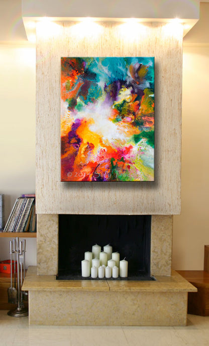 Gossamer, modern contemporary fluid art painting print by Sally Trace, room view