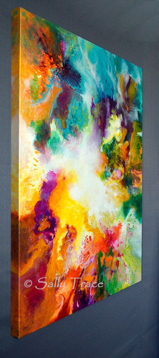 Gossamer, modern contemporary fluid art painting print by Sally Trace, left view