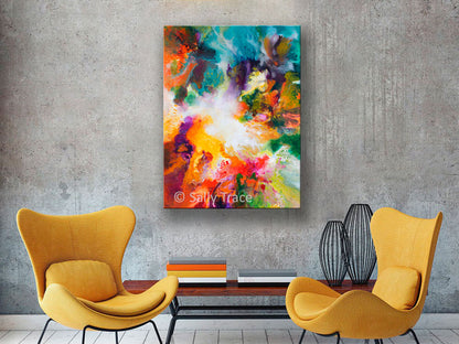 Gossamer, modern contemporary fluid art painting print by Sally Trace, room view