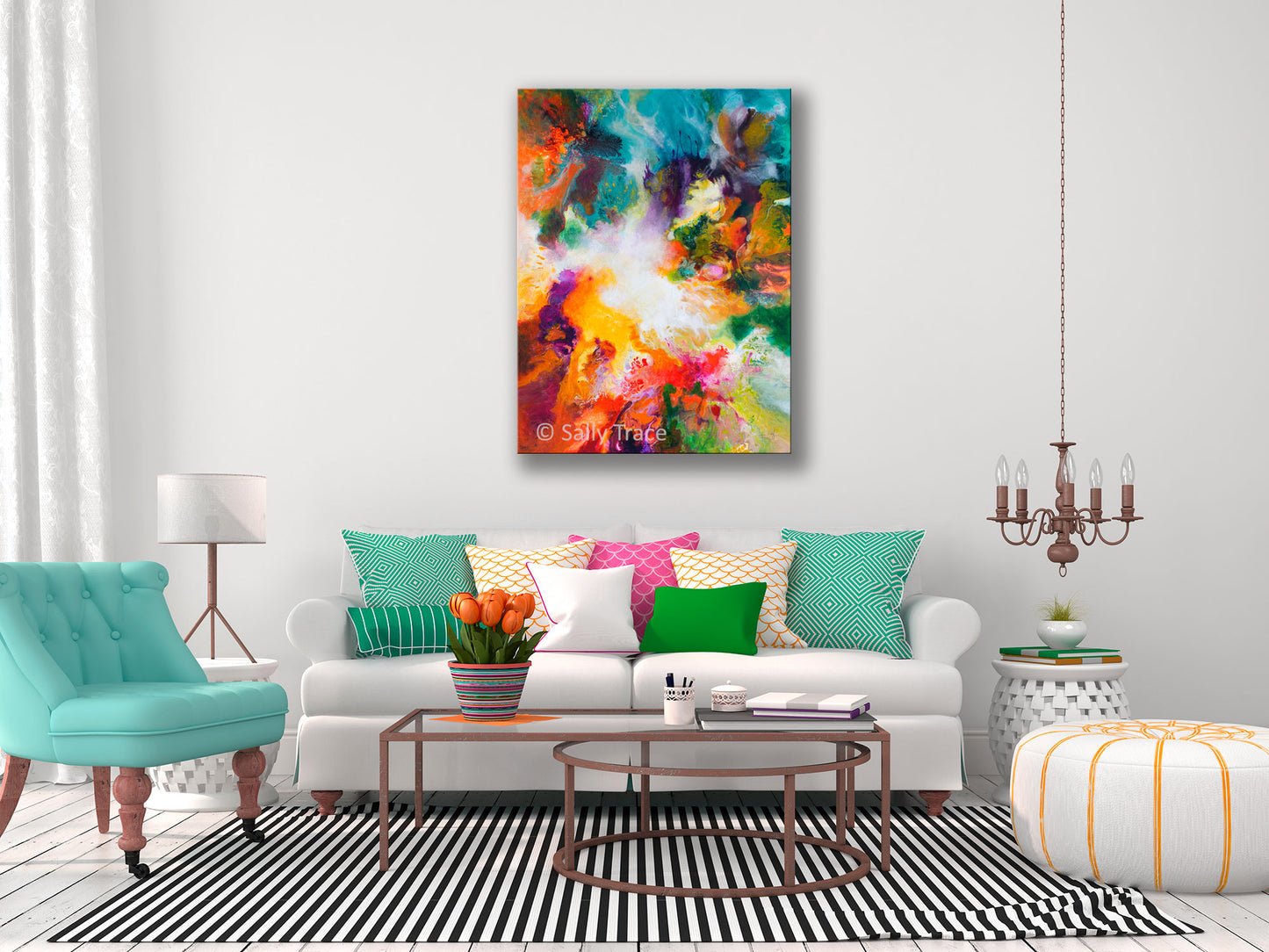 Gossamer, modern contemporary fluid art painting print by Sally Trace, room view