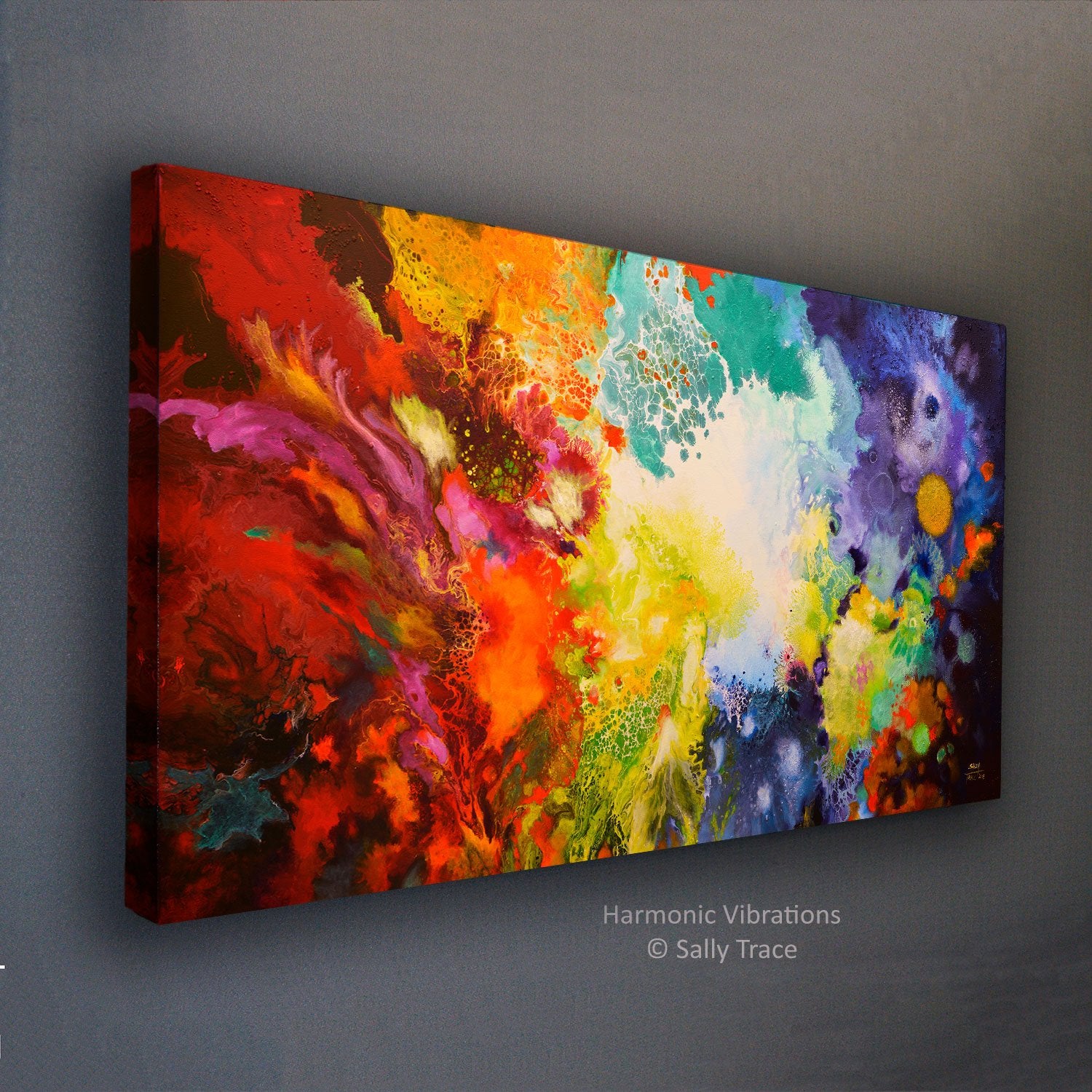 Harmonic Vibrations, fluid art giclee print for sale made from the original acrylic pour painting, side-view