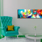 Holding the High Watch, large art prints from the original triptych painting by Sally Trace, horizontal triptych wall art, colorful modern bedroom designs, room view