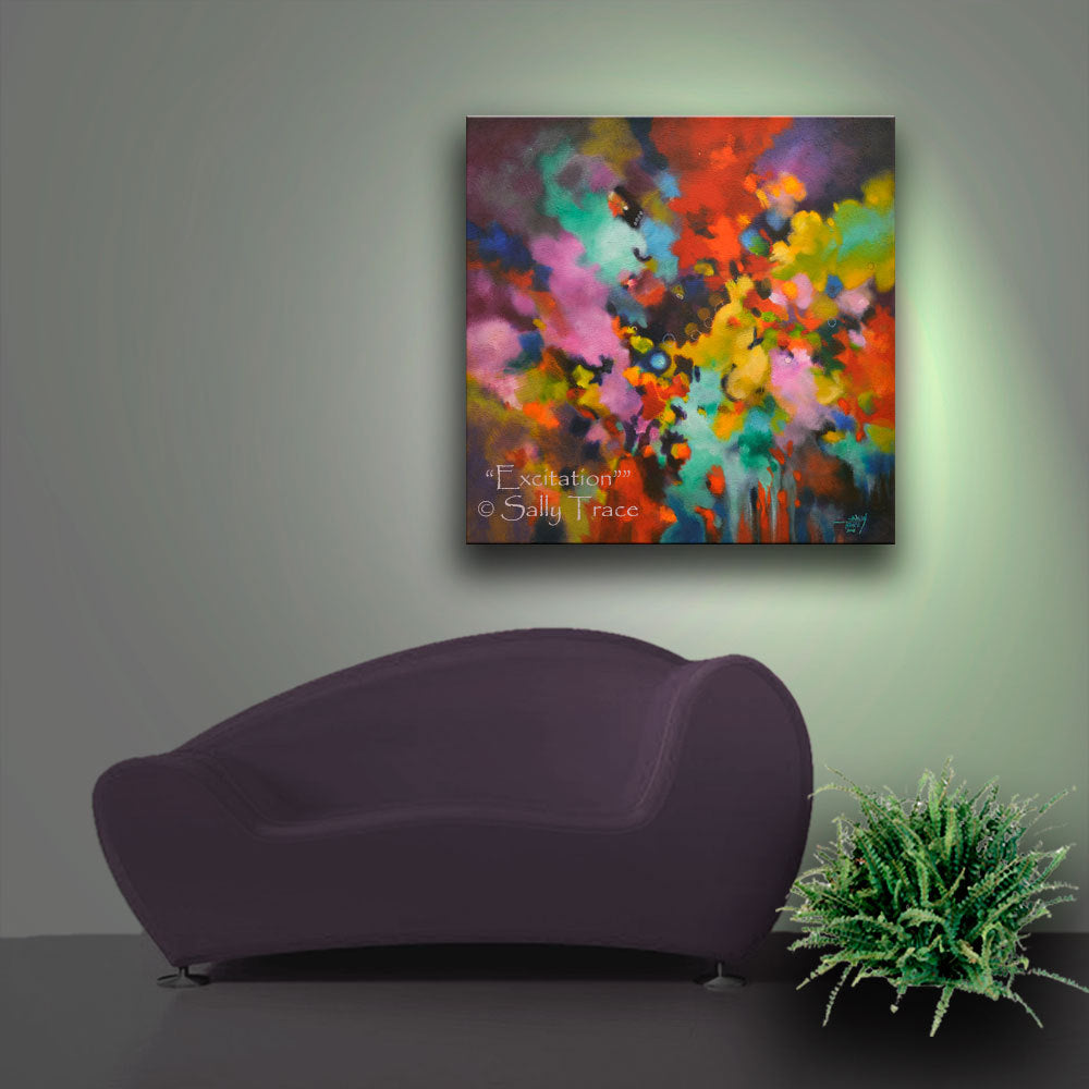 Excitation, giclee print on stretched canvas from the original textured abstract painting by Sally Trace