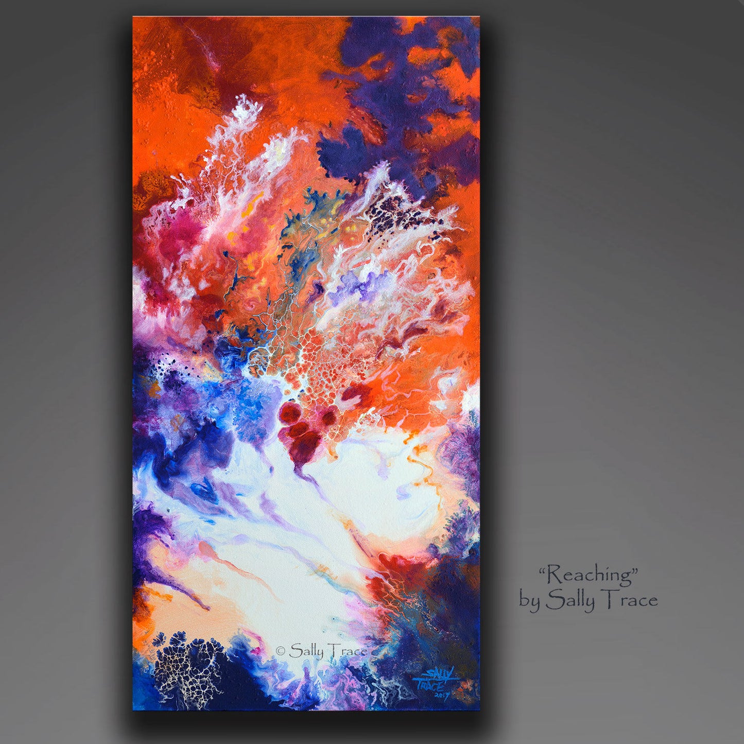 Reaching, original fluid pour painting