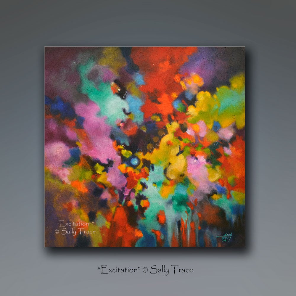 Excitation, giclee print on stretched canvas from the original textured abstract painting by Sally Trace