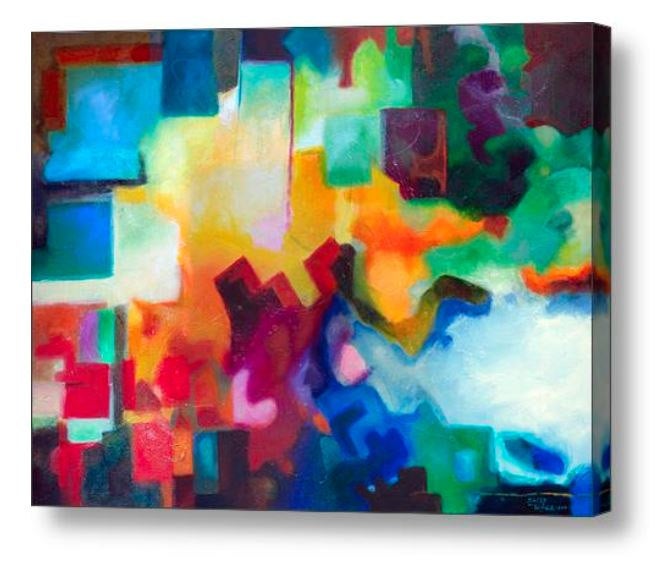 Abstract geometric painting giclee print on canvas by Sally Trace "To See Beyond"