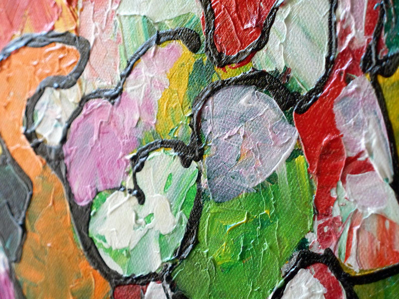 In Bloom, abstract palette knife garden art painting
