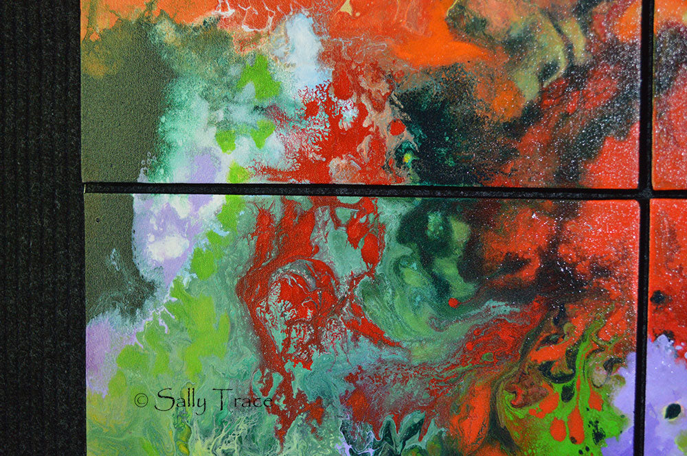 Original abstract painting, four canvas painting "In the Vortex by Sally Trace, detail