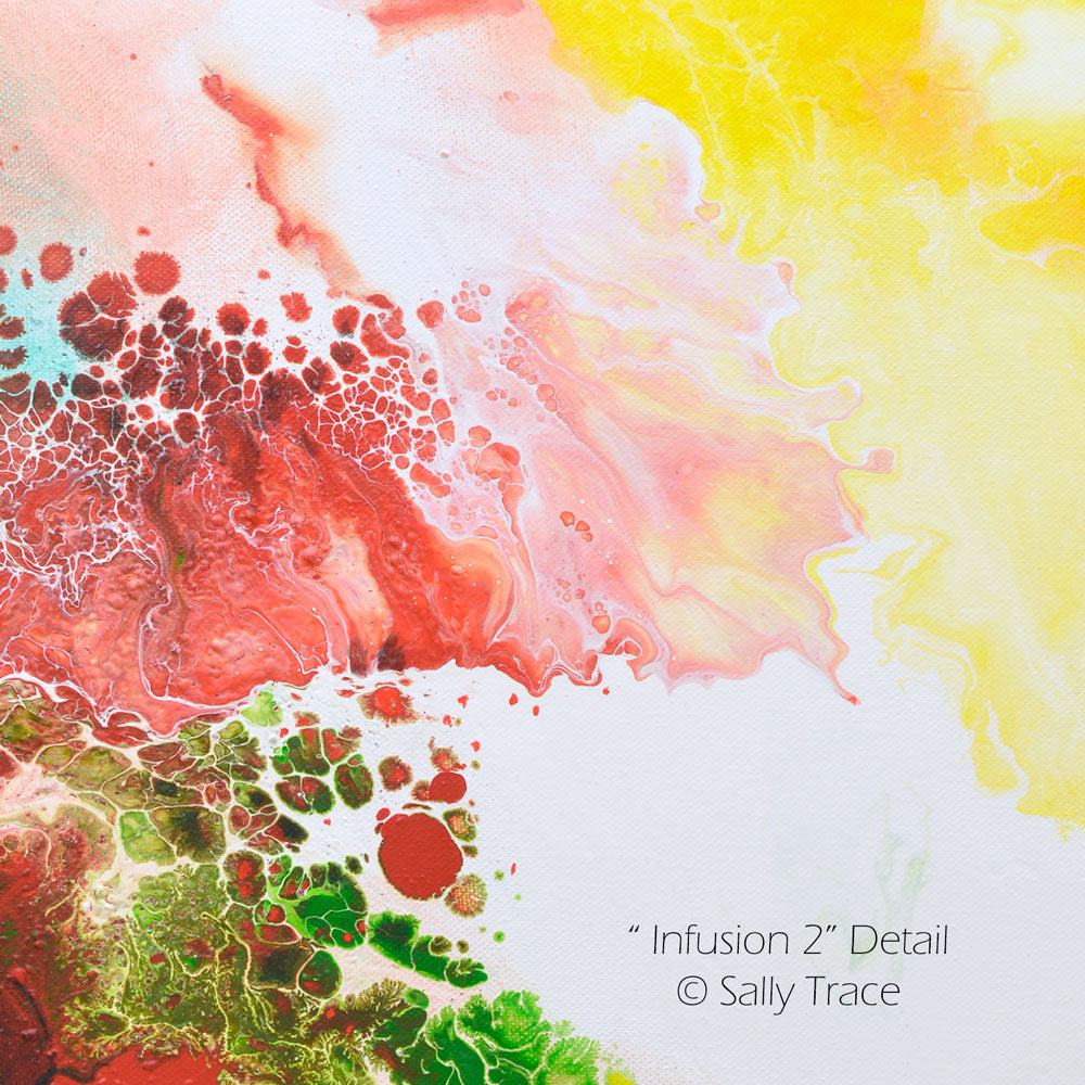 "Infusion 2" by Sally Trace, a giclee print on stretched canvas made from Sally's original modern art, contemporary fluid art abstract acrylic painting, close-up detail