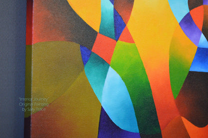 acrylic abstract paintings for sale, modern geometric hard edged original abstract painting "Interior Journey" by Sally Trace