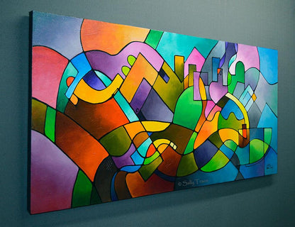 Modern art beautiful wall paintings for living room, "Journey Back Home", original contemporary abstract painting by Sally Trace, left view
