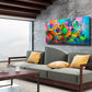 "Journey Back Home" giclee prints from the original abstract cityscape painting, modern wall art, living room view