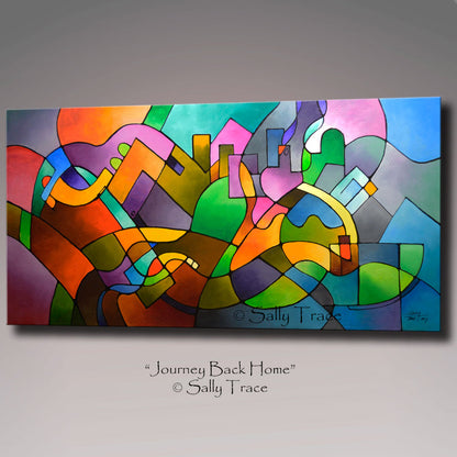 "Journey Back Home" giclee prints from the original abstract cityscape painting, modern living room wall art