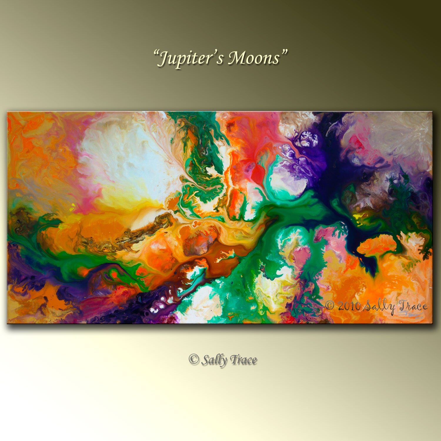 "Jupiters Moons" fluid art painting by Sally Trace that has been sold.