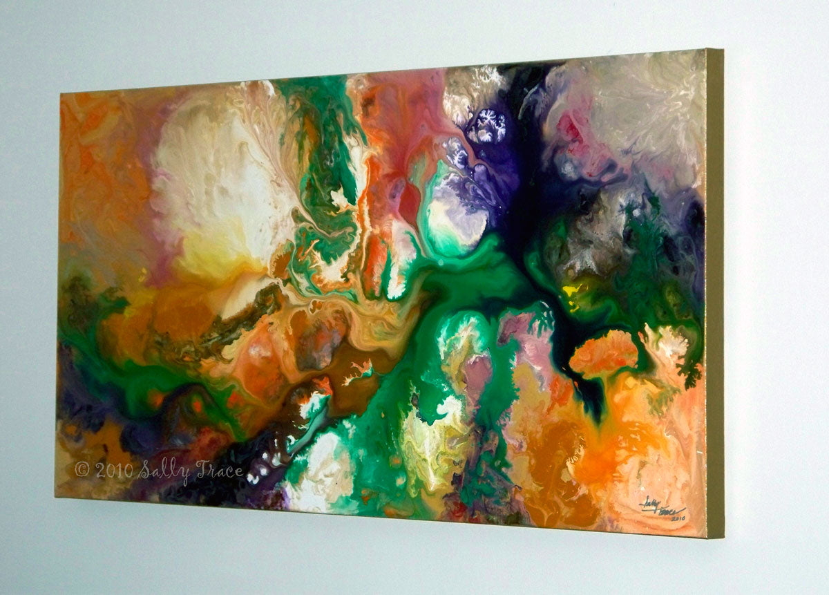 "Jupiters Moons" fluid art painting by Sally Trace that has been sold.