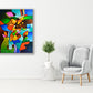 "Leaf and Vase" by Sally Trace, geometric cubist abstraction, fine art prints on canvas, room view