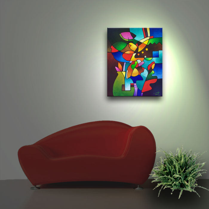 Original art abstract painting for sale by Sally Trace, "Leaf and Vase"
