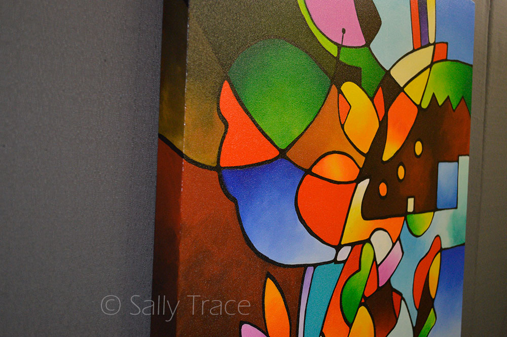 Original art abstract painting for sale by Sally Trace, "Leaf and Vase"
