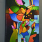 "Leaf and Vase" by Sally Trace, geometric cubist abstraction, fine art prints on canvas, side view