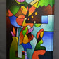 "Leaf and Vase" by Sally Trace, geometric cubist abstraction, fine art prints on canvas, side view