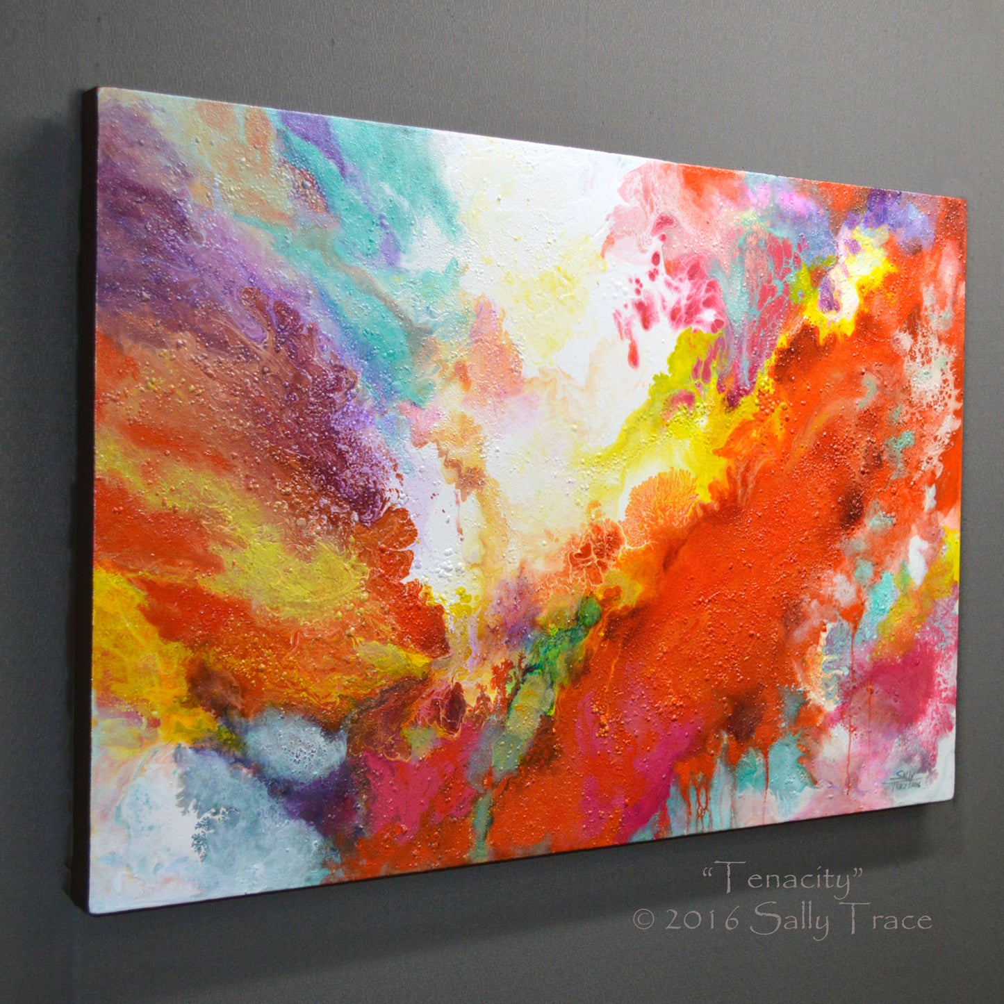 Original contemporary fluid abstract art for sale by Sally Trace "Tenacity"
