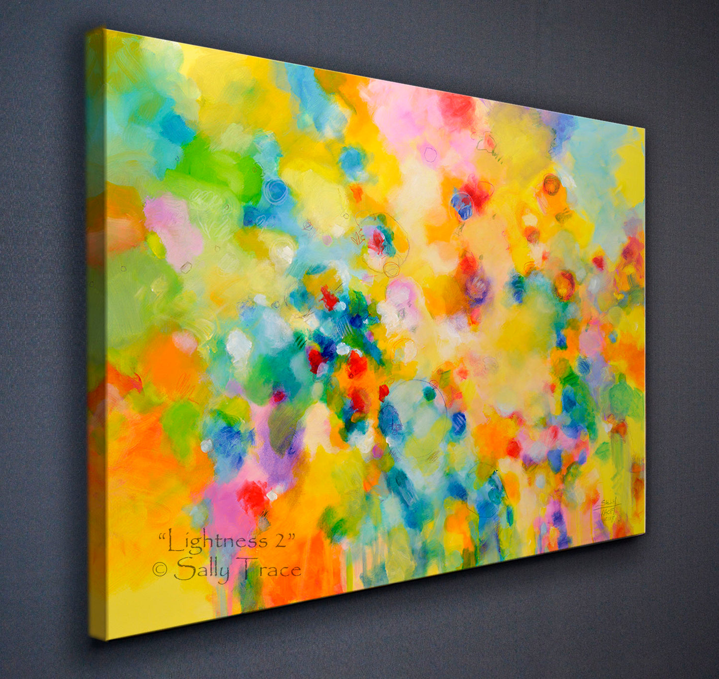 Modern contemporary art for sale by Sally Trace, "Lightness" giclee print on canvas by Sally Trace, side view