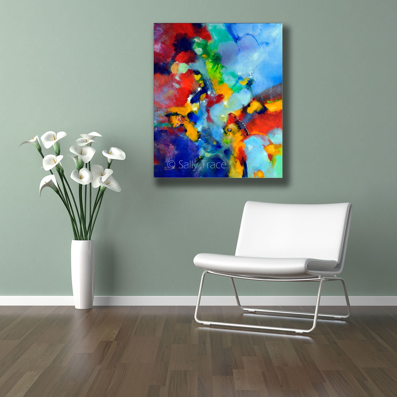 "Lilt" giclee print is made from my original abstract painting 20x24 or 25x30 inches, 1.5 inches deep Printed with rich, vivid archival pigment inks on a thick poly-cotton archival quality fine art glossy canvas. The image is mirror wrapped around the sides, and the canvas is hand-stretched on to 1.5" deep kiln-dried wooden stretcher bars and stapled on the back. Ready to hang with pre-attached hanging wire. The printed canvas has a smooth canvas texture.