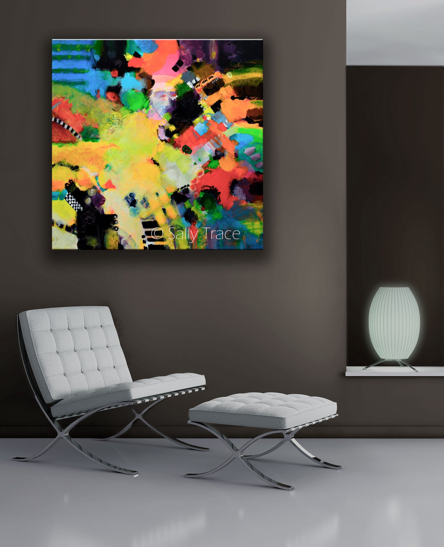 Expressionist free form color field modern abstract painting print by Sally Trace