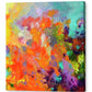 Momentum, contemporary abstract art triptych painting prints on canvas by Sally Trace, canvas two.  Large contemporary colorful modern modern art triptych prints on stretched canvas made from my original acrylic painting "Momentum".  Coral, teal, yellow, violet and turquoise fine art prints for your bedroom, office, living room, dining room.  Modern artwork horizontal prints for sale online, orange turquoise art