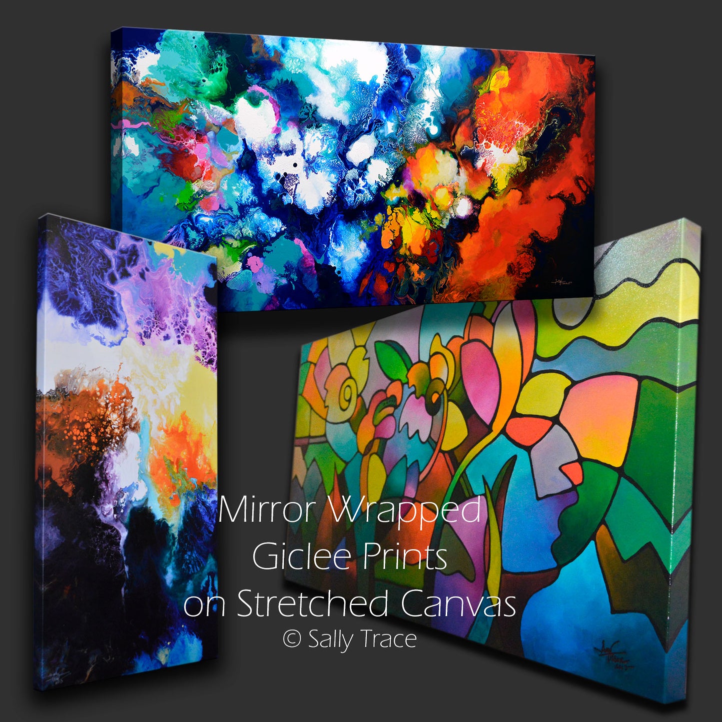 Giclee prints on canvas from the original abstract paintings by Sally Trace
