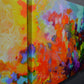 Momentum, contemporary abstract art triptych painting prints on canvas by Sally Trace. Large contemporary colorful modern modern art triptych prints on stretched canvas made from my original acrylic painting "Momentum". Coral, teal, yellow, violet and turquoise fine art prints for your bedroom, office, living room, dining room. Modern artwork horizontal prints for sale online, orange turquoise art,  modern living room wall art painting.