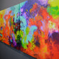 Momentum, contemporary abstract art triptych painting prints on canvas by Sally Trace. Large contemporary colorful modern modern art triptych prints on stretched canvas made from my original acrylic painting "Momentum". Coral, teal, yellow, violet and turquoise fine art prints for your bedroom, office, living room, dining room. Modern artwork horizontal prints for sale online, orange turquoise art,  modern living room wall art painting.
