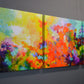 Momentum, contemporary abstract art triptych painting prints on canvas by Sally Trace. Large contemporary colorful modern modern art triptych prints on stretched canvas made from my original acrylic painting "Momentum". Coral, teal, yellow, violet and turquoise fine art prints for your bedroom, office, living room, dining room. Modern artwork horizontal prints for sale online, orange turquoise art,  modern living room wall art painting.