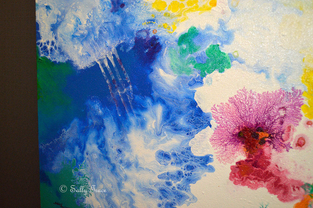 Nebula 35, original fluid art acrylic pour painting by Sally Trace, close up