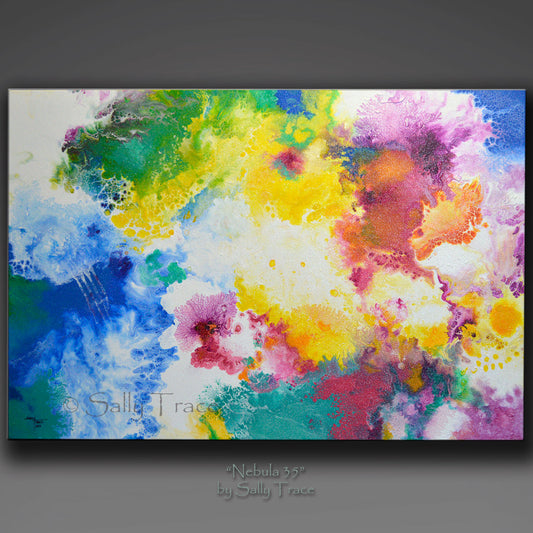Nebula 35, original fluid art acrylic pour painting by Sally Trace