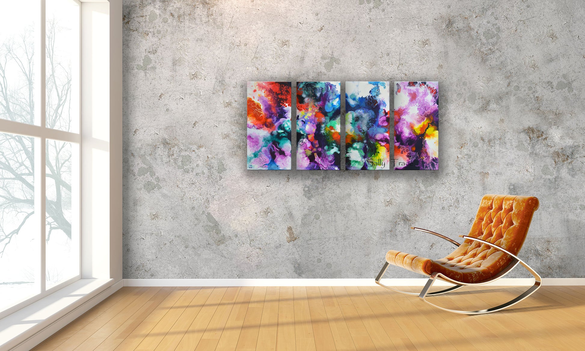 New Freedom, four canvas giclee prints from the original abstract painting by Sally Trace