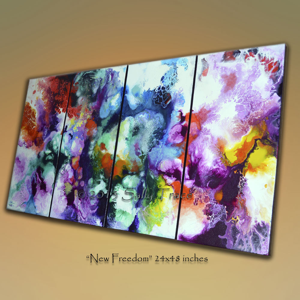 New Freedom, four canvas giclee prints from the original abstract painting by Sally Trace