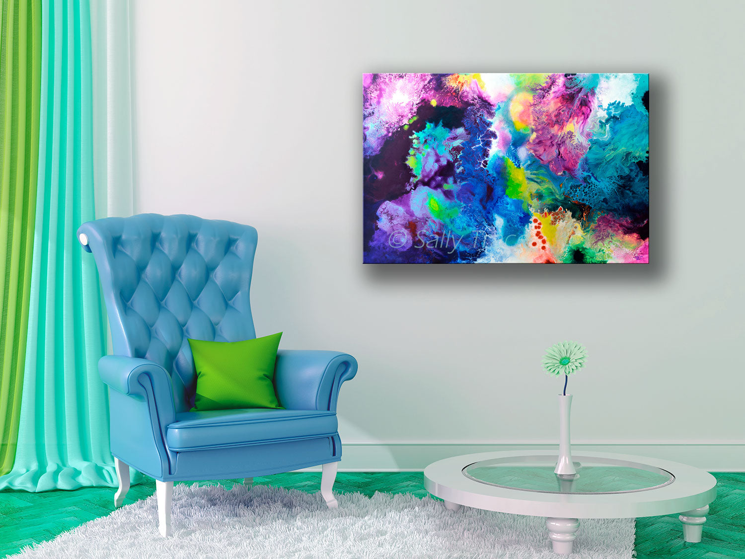 New Life, abstract art painting prints on sale from Sally Trace, room view