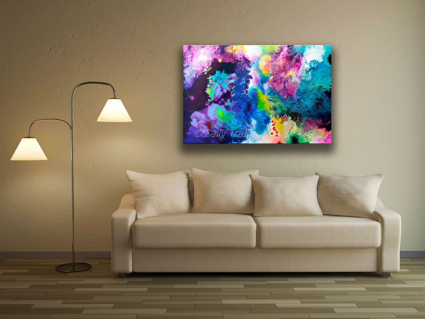 New Life, abstract art painting prints on sale from Sally Trace, room view