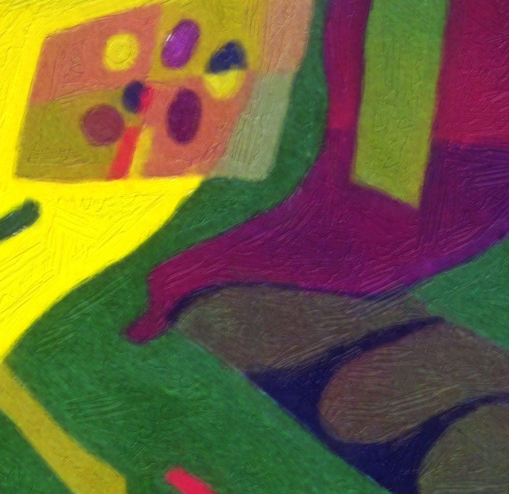 Olive Suspension by Sally Trace, mid century modern, color field, object on field abstract painting print, detail